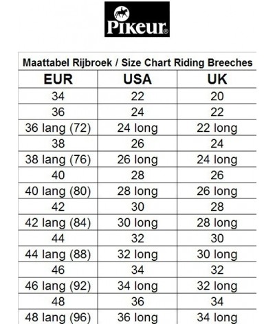 Pikeur Clothing Size Chart – My Breeches