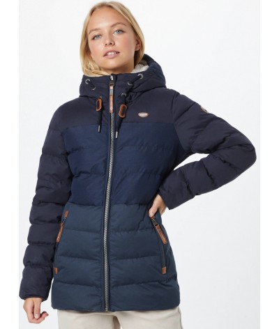 Trendy women's winter jacket with hood with faux fur lining in dark Blue